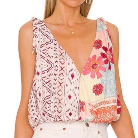 NWT. Free People Tied To You Tank Top In Tropical Boho Combo. Size M. - Picture 1 of 7
